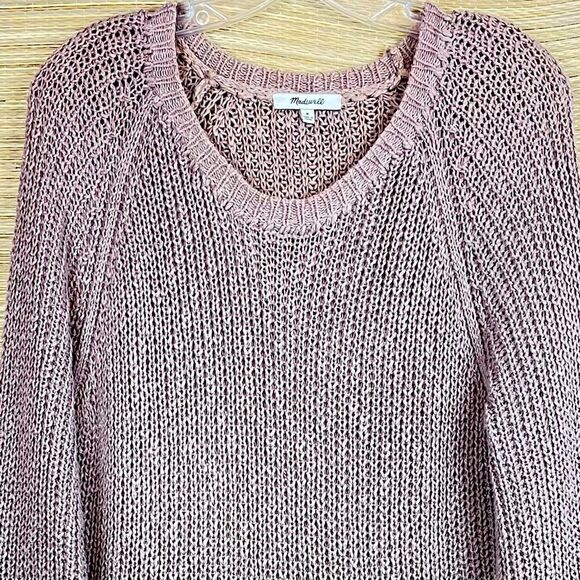 Madewell Coffeehouse Brown Linen Blend Knit Pullover Sweater Jumper Beige Size M - Picture 5 of 9